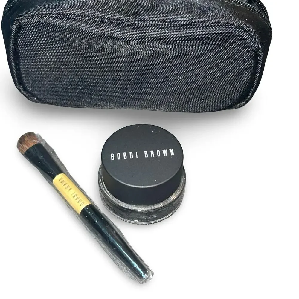 Bobbi Brown Black Ink Long-Wear Gel Eyeliner Set Precision Brush Mini Pouch Gym